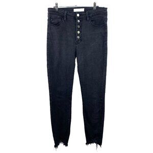 KanCan Jeans Size 28 Bianca High Rise Exposed Button Fly Raw Hem Black Denim